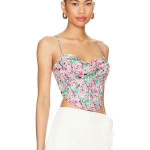 More To Come Melinda Drape Bustier Top in Green Floral